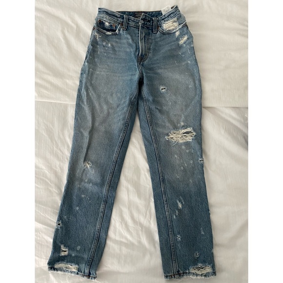 Abercrombie high rise straight leg jeans with distressed detail - Picture 1 of 2